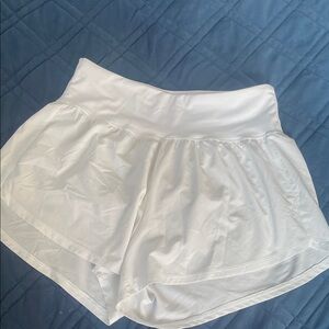 White Women's Athletic Shorts with Built-In Liner